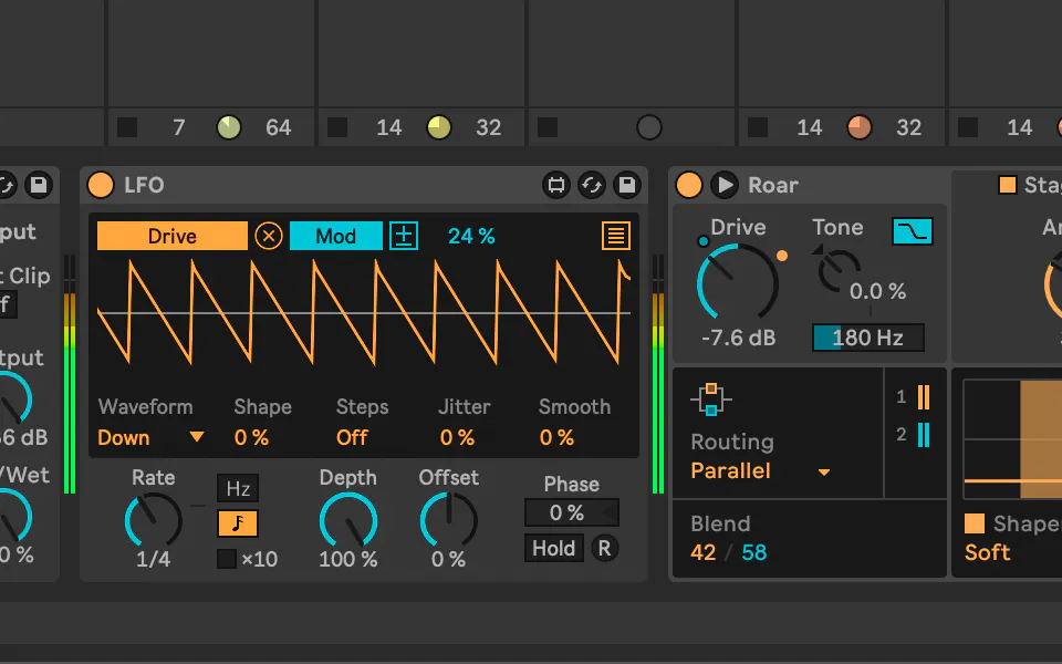 A screenshot showing the new modulation behaviour of Max for Live devices
