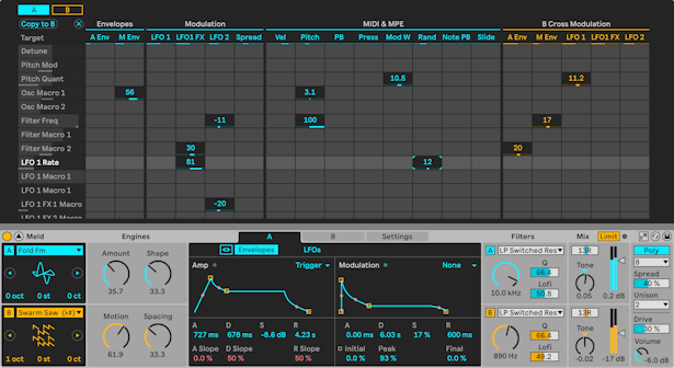 Explore Meld’s full modulation matrix, oscillators, LFOs and other parameters