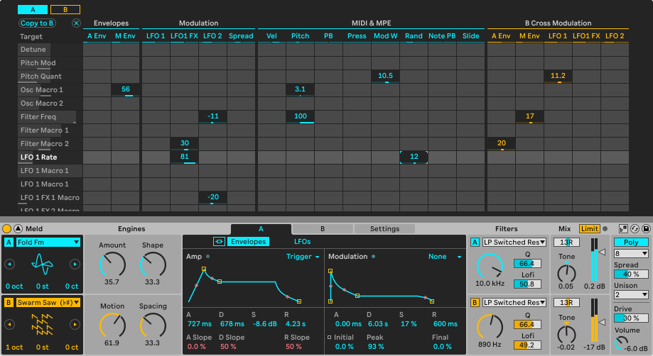 Ableton Live Suite 12.3.5 10 Explore Meld’s full modulation matrix, oscillators, LFOs and other parameters