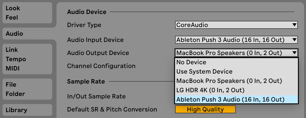 Setting up Push 3 as an audio interface – Ableton
